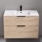 36 Inch Bathroom Vanity, Wall Mounted, Modern, Brown Oak